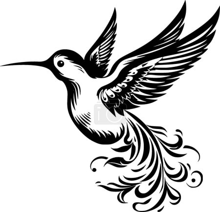 Hummingbird - black and white vector illustration