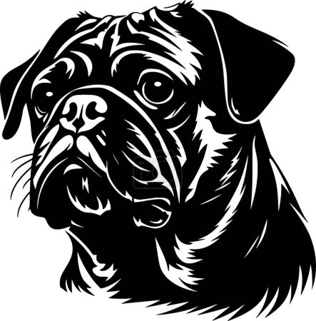 Pug - black and white vector illustration