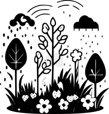 Spring - black and white vector illustration