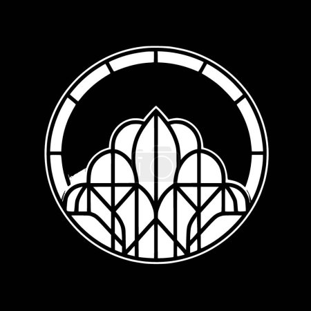 Vitrail - icône isolée en noir et blanc - illustration vectorielle