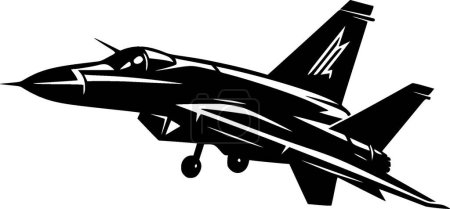 Avión de combate - icono aislado en blanco y negro - ilustración vectorial