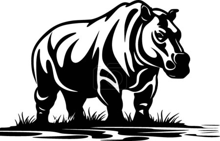 Téléchargez les illustrations : Hippopotame - logo plat et minimaliste - illustration vectorielle - en licence libre de droit