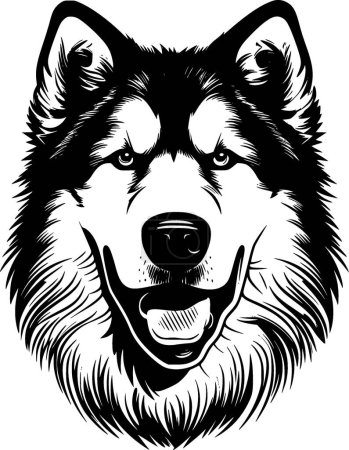 Alaskan malamute - black and white isolated icon - vector illustration