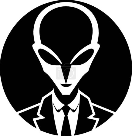 Téléchargez les illustrations : Alien - icône isolée en noir et blanc - illustration vectorielle - en licence libre de droit