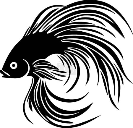 Betta fish - black and white vector illustration