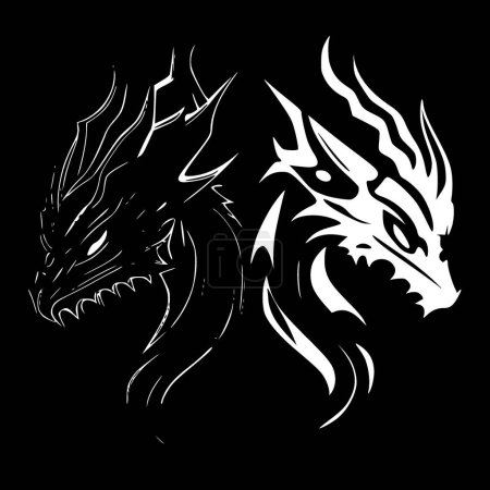 Dragons - illustration vectorielle en noir et blanc