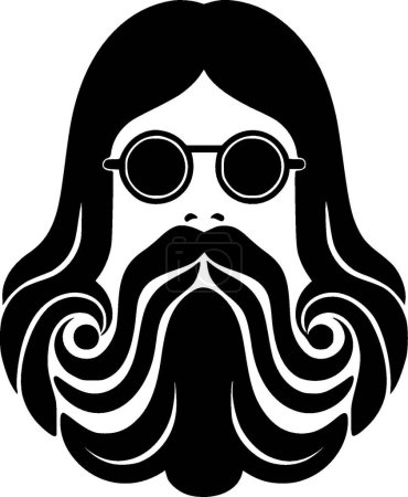 Hippie - icône isolée en noir et blanc - illustration vectorielle