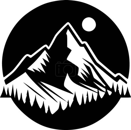 Téléchargez les illustrations : Montagne - icône isolée en noir et blanc - illustration vectorielle - en licence libre de droit