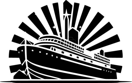 Illustration for Boat - black and white isolated icon - vector illustration - Royalty Free Image