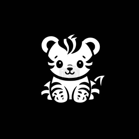 Tiger baby - black and white isolated icon - vector illustration
