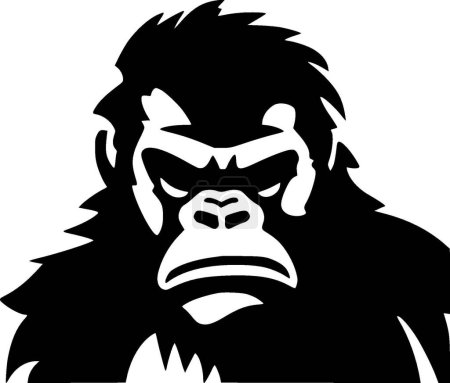 Gorille - icône isolée en noir et blanc - illustration vectorielle