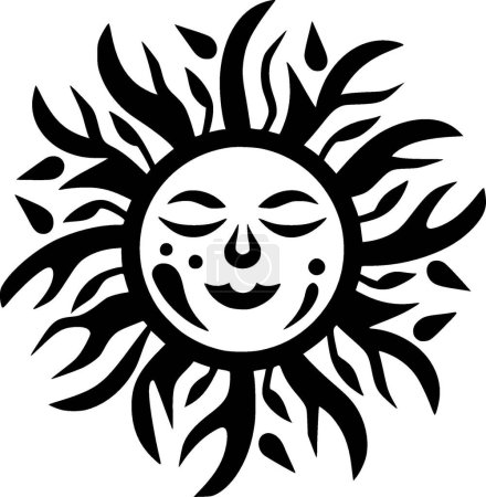 Ilustración de Sol - ilustración vectorial en blanco y negro - Imagen libre de derechos