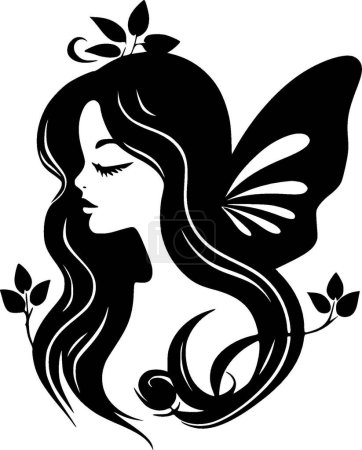 Fairy - black and white isolated icon - vector illustration