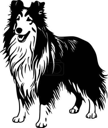 Téléchargez les illustrations : Chien de berger Shetland - illustration vectorielle en noir et blanc - en licence libre de droit