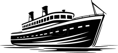 Boat - black and white vector illustration