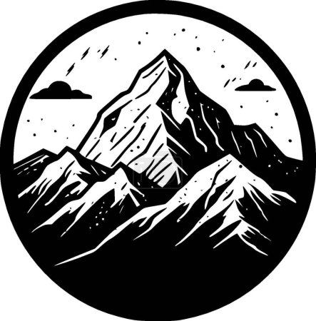 Mountains - black and white vector illustration