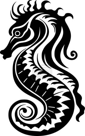 Hippocampe - illustration vectorielle noir et blanc