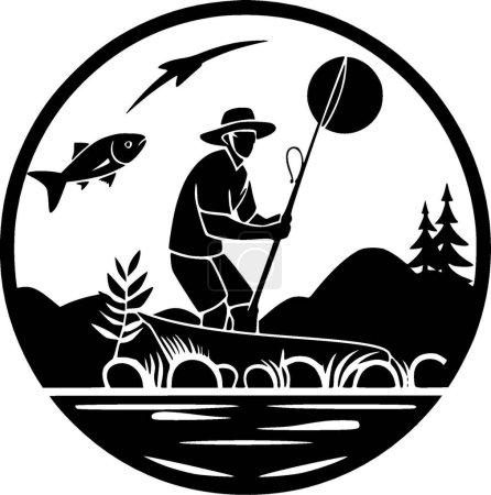 Illustration for Fishing - black and white isolated icon - vector illustration - Royalty Free Image
