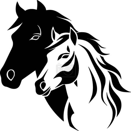 Horses - black and white isolated icon - vector illustration