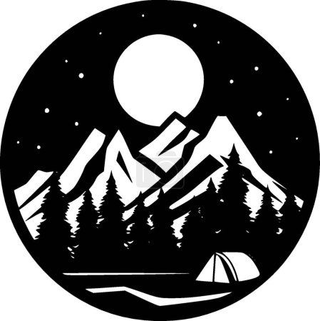 Camping - illustration vectorielle noir et blanc