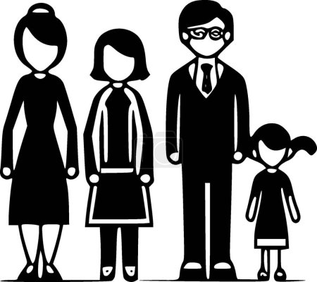 Family - black and white vector illustration