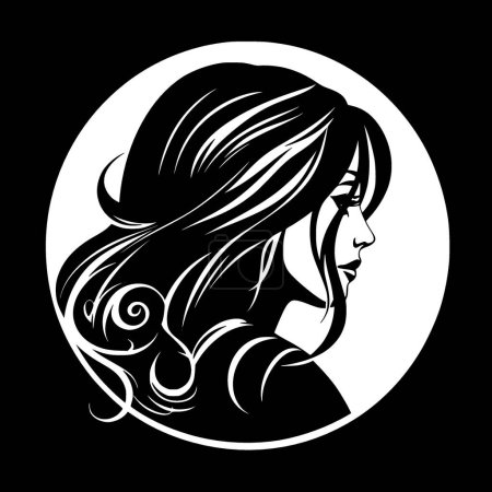 Illustration for Girl - black and white isolated icon - vector illustration - Royalty Free Image