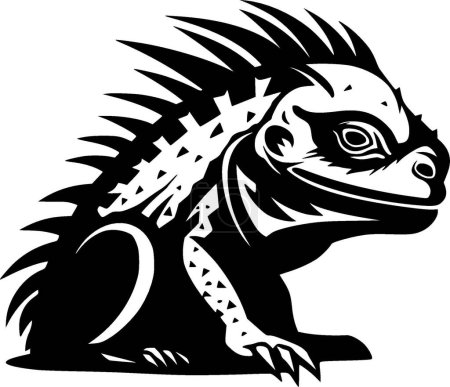 Iguana - black and white vector illustration