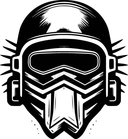 Helmet - black and white vector illustration