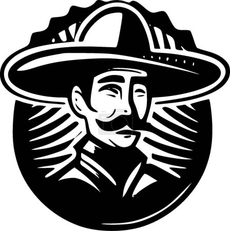 Téléchargez les illustrations : Mexicain - icône isolée en noir et blanc - illustration vectorielle - en licence libre de droit