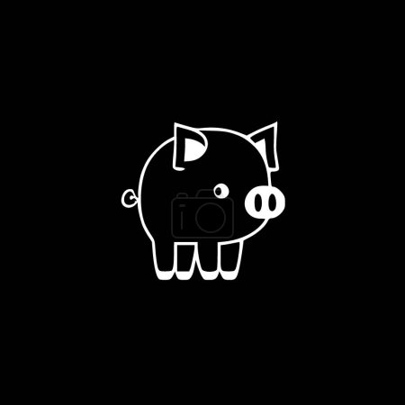 Téléchargez les illustrations : Cochon - icône isolée en noir et blanc - illustration vectorielle - en licence libre de droit