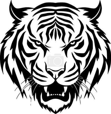 Tiger - black and white isolated icon - vector illustration