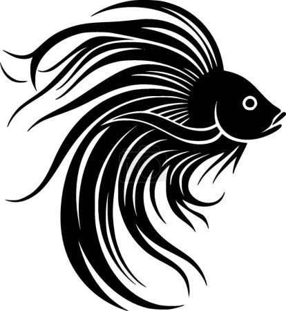 Poisson Betta - icône isolée en noir et blanc - illustration vectorielle