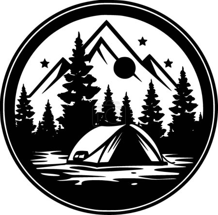 Camping - icono aislado en blanco y negro - ilustración vectorial
