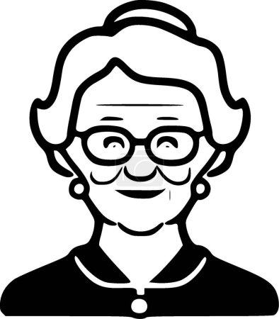 Grandma - black and white vector illustration