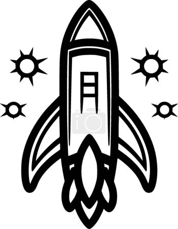 Téléchargez les illustrations : Rocket - illustration vectorielle en noir et blanc - en licence libre de droit
