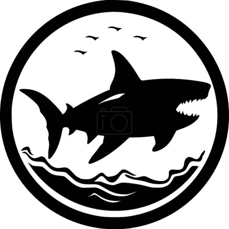 Requin - icône isolée en noir et blanc - illustration vectorielle
