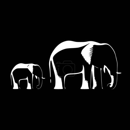 Elephants - black and white isolated icon - vector illustration