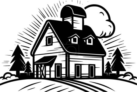 Casa rural - icono aislado en blanco y negro - ilustración vectorial