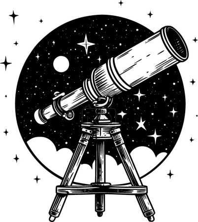 Telescope - black and white vector illustration