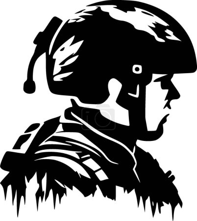 Ilustración de Militar - icono aislado en blanco y negro - ilustración vectorial - Imagen libre de derechos