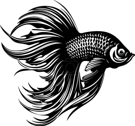 Betta Fisch - schwarz-weißes Icon - Vektorillustration