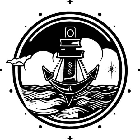 Nautique - icône isolée en noir et blanc - illustration vectorielle