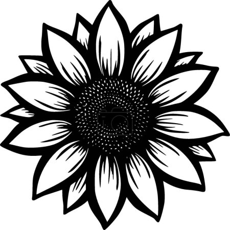 Sunflower - black and white isolated icon - vector illustration