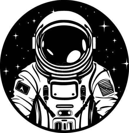 Astronaute - icône isolée en noir et blanc - illustration vectorielle
