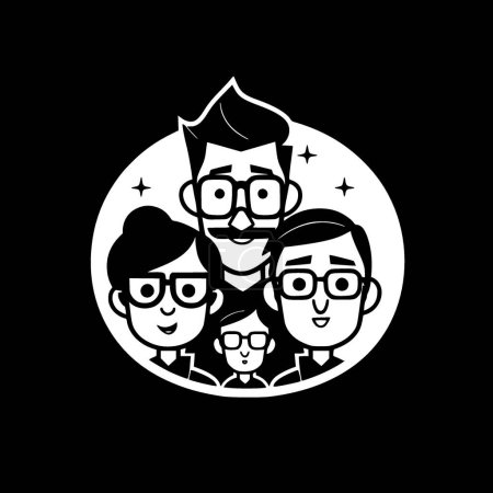 Family - black and white isolated icon - vector illustration