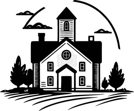 Farmhouse - black and white isolated icon - vector illustration