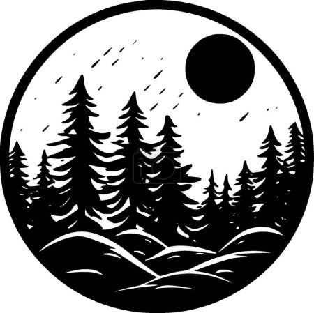 Bosque - icono aislado en blanco y negro - ilustración vectorial