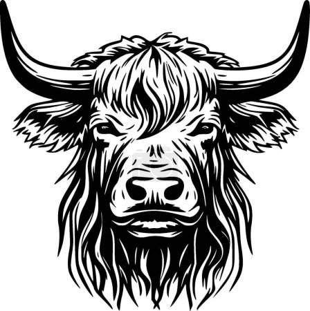 Highland cow - icono aislado en blanco y negro - ilustración vectorial