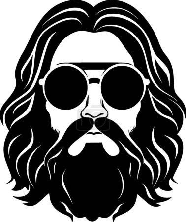 Hippy - icône isolée en noir et blanc - illustration vectorielle