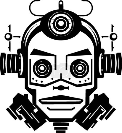 Ilustración de Robot - icono aislado en blanco y negro - ilustración vectorial - Imagen libre de derechos